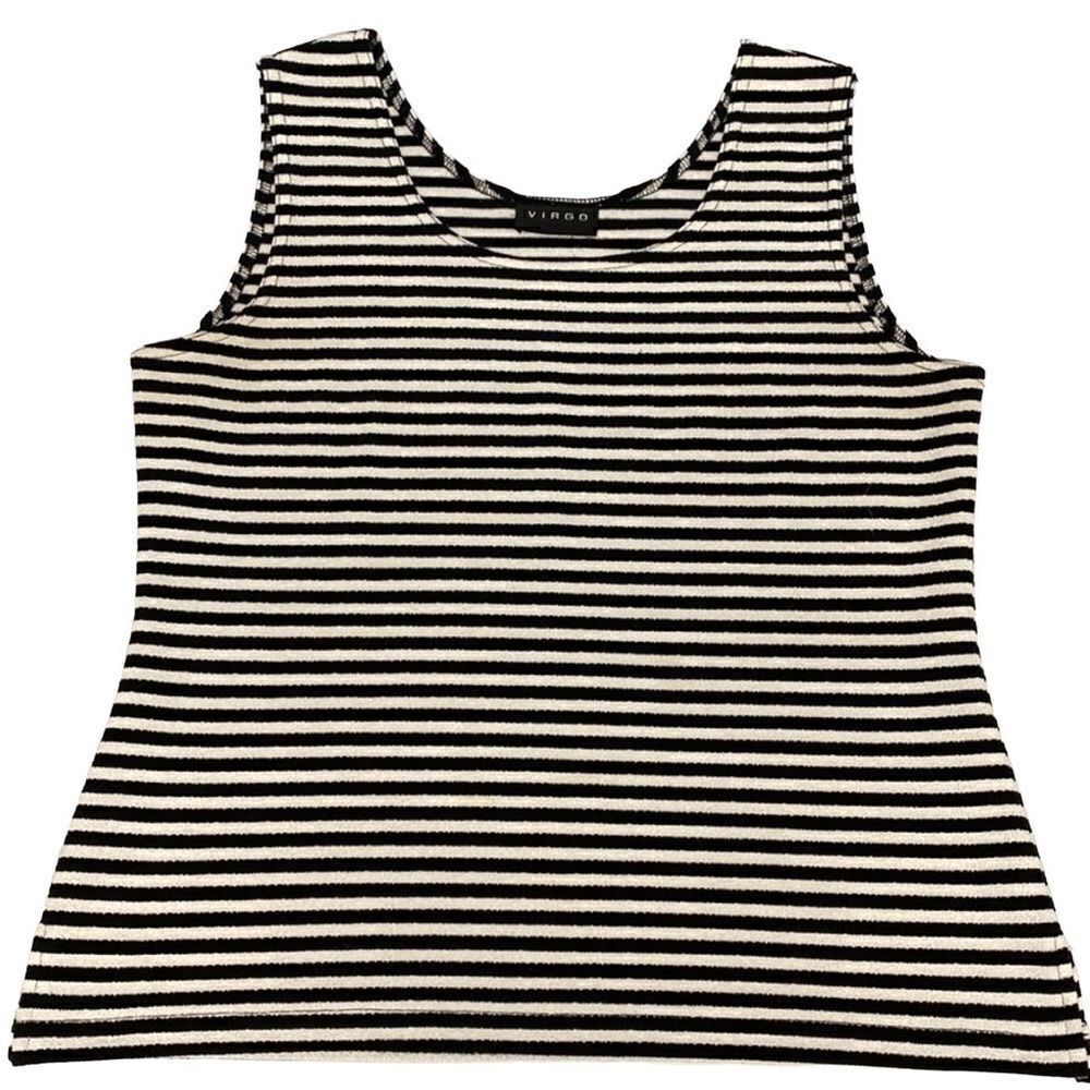 Virgo Black and White Striped Tank Size Large